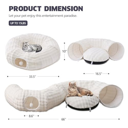 Bubble Cat Tunnel for Indoor Cats, Round Peekaboo Cave Toy with Dangling Balls, Donut Tunnel Bed with Circle Mat for Puppy Kitten Rabbit, Cream White - color: Cream White