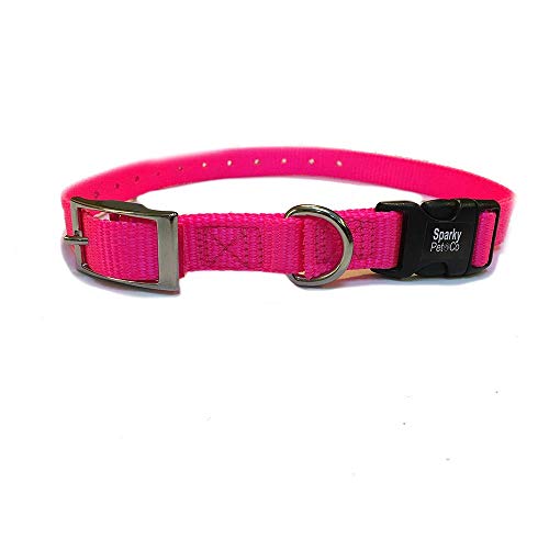 Sparky Pet Co - ECollar Replacement Strap - Double Buckle Dog Collar - Rugged Nylon - Adjustable - D Ring - Quick Release Metal Clasp - for Invisible Fence Systems - 3/4" x 21" - Neon Pink - color: Neon Pink, size: 3/4" Wide