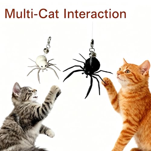 2Pcs Cat Toy Spider Refills – White & Black Heads with Bell/Lobster Claw, Feather Wand Replacement for Kitten Interactive Play