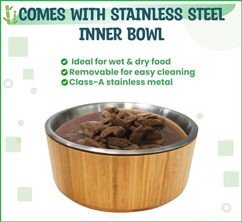 Elevated Dog Bowls for Large Breed - (15-Inch High) Raised Food/Water Bowl with Stand - Bamboo-Steel, Dry/Wet Food Suitable - color: Bamboo-N15, size: Height: 15" Bowl: 9.5"