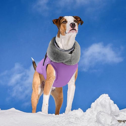 Dog Coat Large, Windproof Dog Jacket with Warm Fleece Lining, Thickened Collar Dogs Winter Coat, Adjustable Reflective Pet Coats for Cold Weather (Purple, Large) - color: Purple, size: Large
