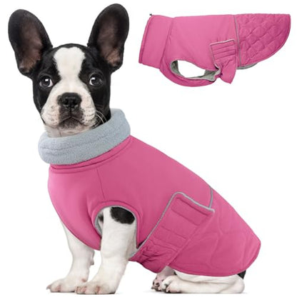 BRKURLEG Dog Winter Jacket, Warm Dog Winter Coats for Small and Medium Large Dogs, Reflective Adjustable Pet Cold Weather Coats, Waterproof Dogs Snow Jacket Clothes Fleece Vest (L, Rose Red) - color: Rose Red, size: Large
