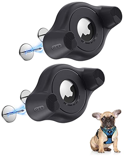 Stouchi 2 Packs AirTag Holder Fit All Dog Collars Harness, Protective Case Mount with Pins Fixing Buckle for iPhone AirTag to Pet, Dogs, Cats, Bags - color: Black- 2 Packs