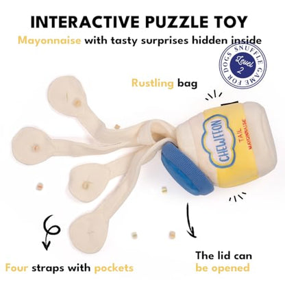 CHEWFFON Dog Enrichment Toys, Interactive Mayonnaise Jar Puzzle, Snuffle Toy for Mental Stimulation, Hide and Seek Crinkle Toy for All Dog Sizes - style: Mayonnaise
