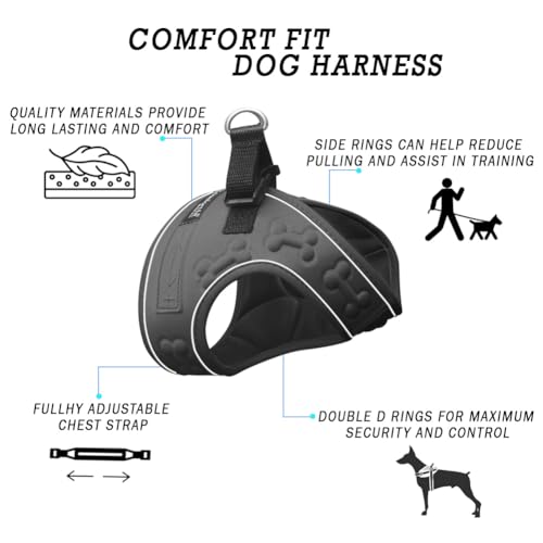 Comfort fit All Weather Step-in Reflective Dog Harness - Adjustable Small Dog Harness Medium Sized Dogs - Soft Padded Easy Walk Dog Vest Harnesses - color: Reflective Black, size: S (Chest 12" - 15.5")