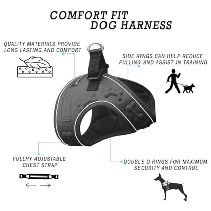 Comfort fit All Weather Step-in Reflective Dog Harness - Adjustable Small Dog Harness Medium Sized Dogs - Soft Padded Easy Walk Dog Vest Harnesses - color: Reflective Black, size: S (Chest 12" - 15.5")