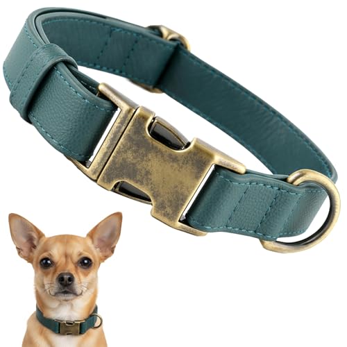Dog Collars for Small Dogs Silicone Leather Dog Collars Soft Flexible Waterproof Odor-Proof Durable Thick Classic Adjustable Pet Puppy Collar (Green, XS (9-12" Neck)) - color: Green, size: XS (9 - 12" Neck)