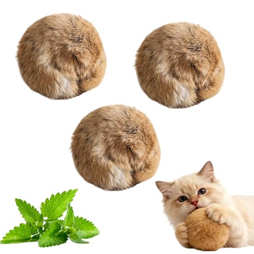3 Pcs Rabbit Fur Ball Cat Toys, 2026 New Soft Cat Toy Rabbit Fur Ball, Washable Fluffy Catnip Toy Ball for Indoor, Interactive Fun to Chase Cat Exercise Ball for Hunting