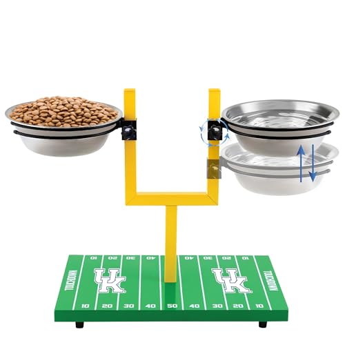 NCAA Kentucky Wildcats Goalpost Football Field Dog Feeder – Adjustable Elevated Dog Bowls with Stand, 2 Stainless Steel Bowls, Non-Slip Rubber Feet, Raised Pet Feeder for Large & Small Dogs - color: Kentucky Wildcats