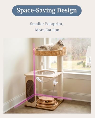 Modern Cat Tree for Large Cats, Modern Cat Tree Tower with Wide Shelves Cotton Scratching Posts, Super Sturdy Base, Cozy Perches, and Interactive Toys for Indoor Kittens 31-Inch - color: S81D