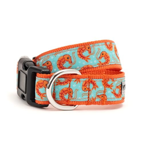 THE WORTHY DOG Everyday Shrimp Collar – Comfortable, Durable Nylon Webbing with Woven Ribbon, Strong Quick-Release Buckle & Nickel-Plated D-Ring – Blue, Small - color: Shrimp - Blue, size: Small
