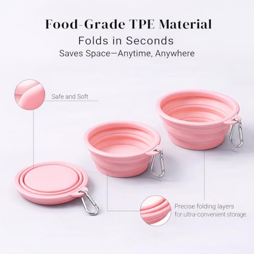 Collapsible Dog Bowls 2-Pack, Portable Travel Dog Bowl with Carabiner, Food-Grade BPA-Free Silicone Pet Food & Water Bowl for Dogs & Cats, Hiking Walking Camping (Pink and Blue) - color: Pink and blue