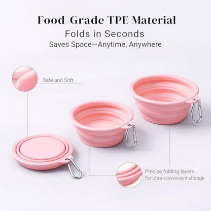 Collapsible Dog Bowls 2-Pack, Portable Travel Dog Bowl with Carabiner, Food-Grade BPA-Free Silicone Pet Food & Water Bowl for Dogs & Cats, Hiking Walking Camping (Pink and Blue) - color: Pink and blue