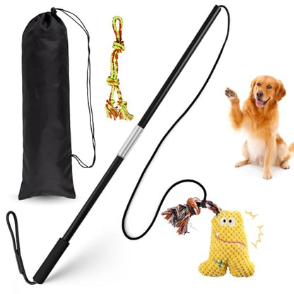 Flirt Pole for Dogs Heavy Duty - Dog Chase Toy with Squeak Toy & Braided Rope, Upgraded XL Carry Bag, Lightweight Interactive Wand for Small Medium Breeds, Indoor & Outdoor Training