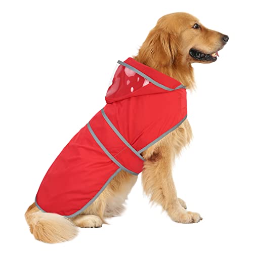 HDE Dog Raincoat with Clear Hood Rain Jacket Poncho for Small Medium Large Dogs Red - L - color: Red, size: Large