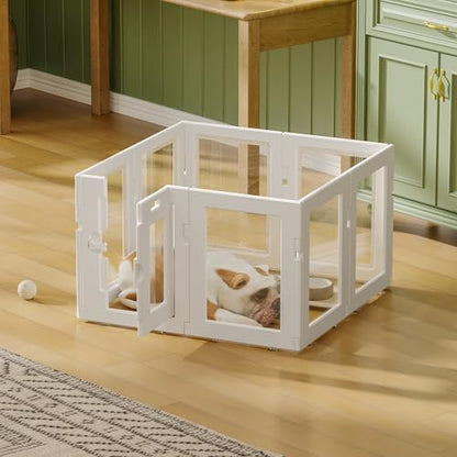 Clear Acrylic Dog Playpen Indoor, Puppy Cat Small Pet Play Pen, Easy Assemble & Disassemble Sturdy Plastic Dog Fence with Heavy Duty Door Lock (24In H, 8PCS), White - color: White, style: 8 Panels - 24 In
