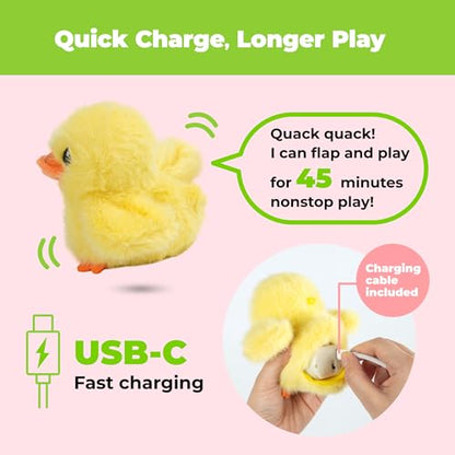 Catify Best Pet Supplies Flapping Duckling, Chick & Bird Cat Toy - Motion-Activated Wings, Realistic Chirps, Catnip-Infused Plush, USB-Rechargeable Indoor Cats & Kittens, Self-Play Enrichment - Yellow - color: Duckling Yellow