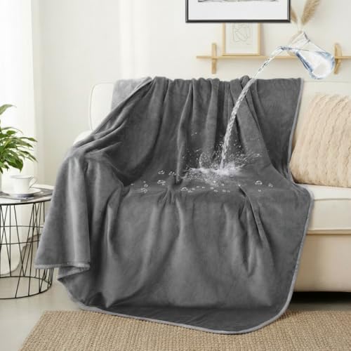 Waterproof Dog Blankets Dark Grey, 30"x40" Cat Blanket for Indoor Cats, Soft Fluffy Sofa Car Bed Protector, Reversible Leakproof Flannel Puppy Blanket for Small Medium Dogs - color: Pure Dark Grey, size: 30"x40"