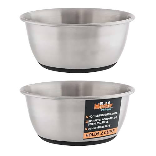 Master Pet Supply Stainless Steel Dog Bowls Set of 2 (16 Oz Each) with Non-Slip Rubber Base - Stainless Steel - Basic Dog Food Bowl Water & Food Bowls for Small Medium Large Dogs & Cats, Metal Dish - color: Stainless Steel, size: 2 Cups (16 oz) 2 Pack
