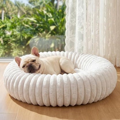 Self Warming Pet Bed, Donut Dog Bed for Small & Medium Dogs, Self-Heating Pet Bed with Non-Slip Bottom, Winter Comfort Dog Beds for Puppies, Washable & Portable Egg Tart Shape (M) - size: 30*30*9 inches