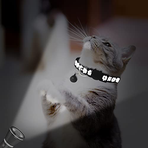 2 Pack Reflective Cat Collar Breakaway with Bell,Personalized Kitten Collars,Adjustable Safety Buckle Collar for Male Cats Girls & Boys (Black) - color: Black
