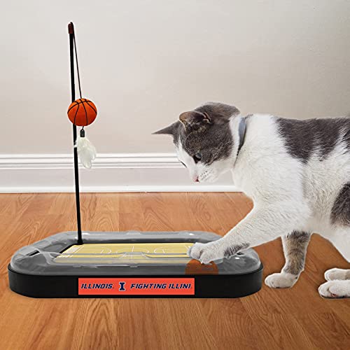 Cat Scratch Toy NCAA Illinois Fighting Illini Reversible Basketball Court Felt/Cardboard Cat Scratcher Toy. Interactive Cat Ball Bell. 6-in-1 CAT Toy Cat Wand Poll with Catnip-Filled Plush Basketball - color: Illinois Fighting Illini