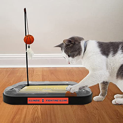 Cat Scratch Toy NCAA Illinois Fighting Illini Reversible Basketball Court Felt/Cardboard Cat Scratcher Toy. Interactive Cat Ball Bell. 6-in-1 CAT Toy Cat Wand Poll with Catnip-Filled Plush Basketball - color: Illinois Fighting Illini