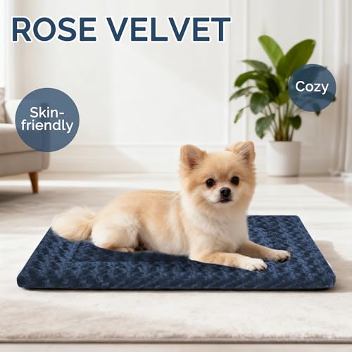 Dog Beds Crate Pad, Dog Bed Mat for Smal Dogs Sleeping, Soft, Durable, Washable & Anti-Slip Crate Pads, Reversible Mat Bed Kennel Mat Cat Bed - color: Navy Blue, size: S(24"*18"*1.5")