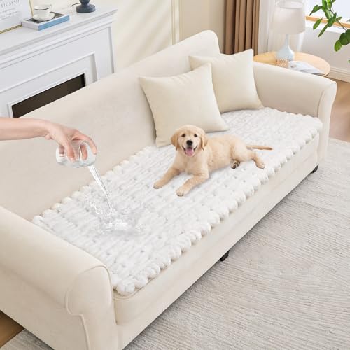 Waterproof Dog Couch Cover, Non Slip Pet Sofa Protector, Thick Fuzzy Couch Cover for Dogs, Machine Washable Furniture Protector, Scratch Resistant Pet Couch Mat(White, 28" x 59"/70 x 150cm) - color: White, size: 28''x59''