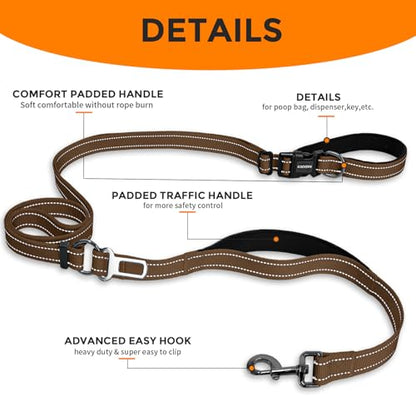 Hands Free Dog Leash by Kazazoo, Adjustable 5.8-8.5FT Waist & Crossbody Leash with Quick Off Buckle, Reflective Stitches for Walking, Jogging,Medium to Large Dogs & Puppies M Size Brown - color: Brown, size: M