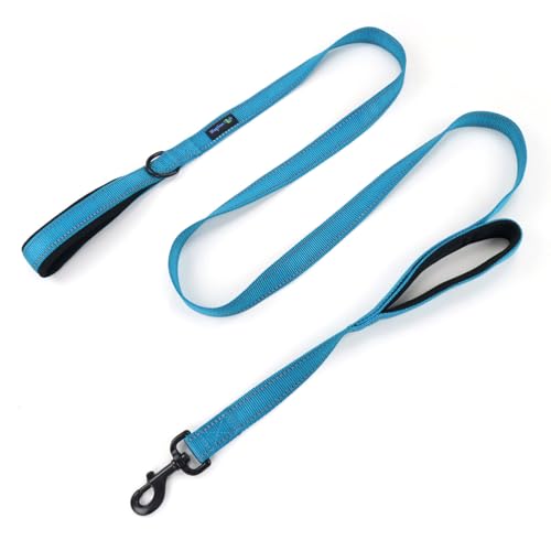 Wagtime Club Double Handle Dog Leash, 6ft Long Heavy Duty Dog Leash with Paded Traffic Handles for Extral Control and Training, Dual Handles Leads, Large Medium Small Dogs (Reflective Bright Blue) - color: Reflective Bright Blue