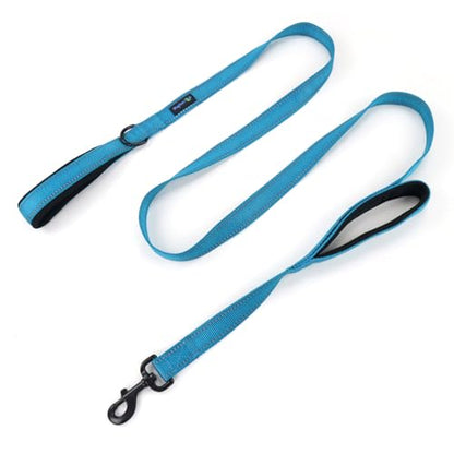 Wagtime Club Double Handle Dog Leash, 6ft Long Heavy Duty Dog Leash with Paded Traffic Handles for Extral Control and Training, Dual Handles Leads, Large Medium Small Dogs (Reflective Bright Blue) - color: Reflective Bright Blue