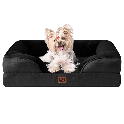 EHEYCIGA Orthopedic Dog Bed for Small Dogs, Waterproof Memory Foam Small Dog Beds with Sides, Non-Slip Bottom and Egg-Crate Foam Medium Pet Couch Bed with Washable Removable Cover, Black - color: Black, size: 24.0"l X 18.0"w X 6.0"th