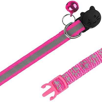 2 Pack Reflective Cat Collar Breakaway with Bell,Personalized Kitten Collars,Adjustable Safety Buckle Collar for Male Cats Girls & Boys (Hot Pink) - color: Hot Pink