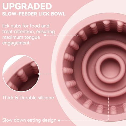 Dog Slow Feeder Lick Bowl, Anxiety Relief Dog Licking Mat Treat Dispenser, Non-Slip Anti-Choking Slow Eating Lick Bowl for Small Medium and Large Breed Dogs, BPA Free Silicone (M-L) - color: Pink, size: M-L