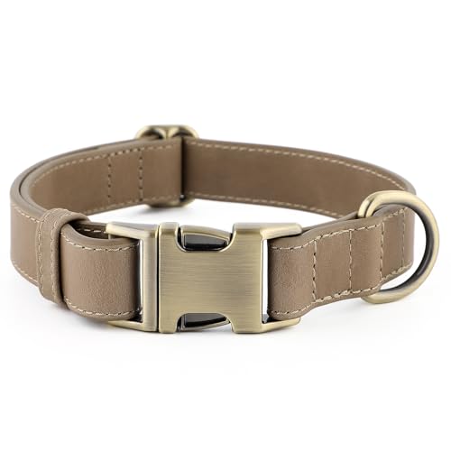 Plutus Pet Genuine Leather Dog Collar – Adjustable Pet Collar with Quick Release Metal Buckle, Soft Real Leather for Small Medium Large Dogs, Heavy Duty & Skin-Friendly (Ash Brown, XS) - color: Ash Brown, size: XS