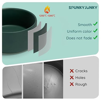 SPUNKYJUNKY 13.5OZ Ceramic Dog and Cat Bowl, Modern Cute Weighted Food Water Bowl for Replacement Green (2 Pack) - color: Green, size: 1.7 CUPS × 2