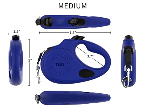 TUG Oval 360° Tangle-Free Retractable Dog Leash with Integrated Waste Bag Dispenser (Medium, Blue) - color: Blue, size: Medium