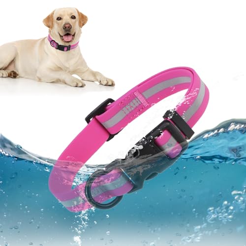 Soft Silicone IP68 Waterproof Dog Collar for Medium Dogs Boy Girl, Easy Clean Odor Proof Rubber Dog Collars No-Pull Quick Release Safety Buckle, Comfortable Adjustable Reflective Pet Collar,M - color: Purple, size: Medium(12" - 19")