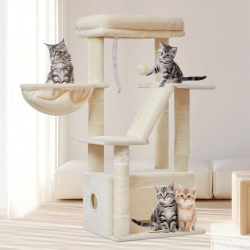 Taoqimiao Cat Tree,38.5-Inch Cat Tower for Indoor Cats,Suitable for Kittens with Luxurious cat condo with Adjustable Baskets and Luxurious Perch Beige MS029SM - color: Beige, size: 38.5 Inches