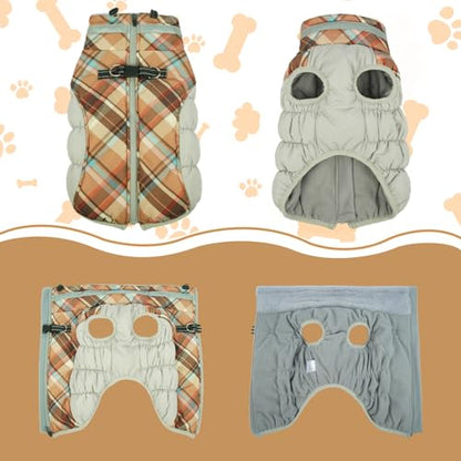 Lelepet Warm Dog Winter Coat Dog Coats for Small Dogs Waterproof Dogs Jacket with Harness Built in Reflective Cold Weather Coats Windproof Zip-Up Winter Fleece Vest Snowsuit Chihuahua Brown Plaid - color: Brown Plaid, size: X-Small