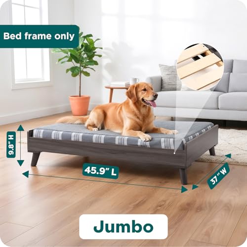 Furhaven (Old Version) Elevated Dog Bed Frame for 44" x 35" XL Dog Beds, Easy Assembly - Mid-Century Modern Bed Frame - Gray Wash, Jumbo/XL - color: Veneer Gray Wash, size: 44" X 35"