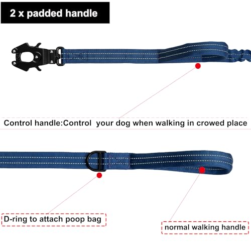 ICEFANG Tactical Dog Leash,K9 Training Walking Bungee Lead with 2 Control Handle,Heavy Duty Quick Release Metal Clasp,for Medium Large Breed (Reflective Blue, 6 FT) - color: Reflective Blue, size: 6 FT