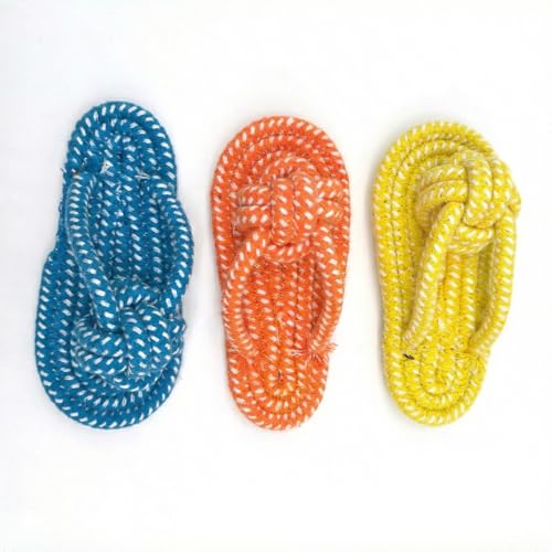 Dog Rope Toys 3 Pack, Flip Flop Shaped Cotton Rope Chew Toys for Small Medium Dogs, Interactive Tug Puppy Toys for Teeth Cleaning, Blue Orange Yellow - size: 3 slippers