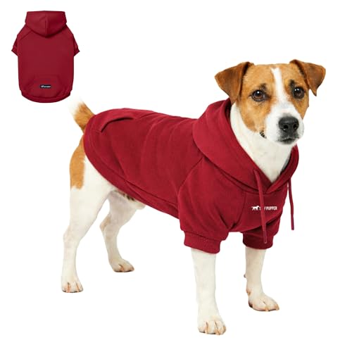 Tuff Pupper Dog Hoodie | Premium Quality Insulated Fabric | Ultra Soft Interior for Superior Comfort | Elastic Cuffs & Drawstring for Warmth | Stretch Fit Suitable for All Breeds (Red, S) - color: Crimson Red, size: 15-25 lbs (Small)