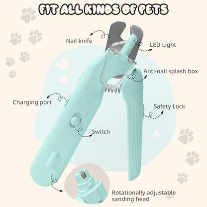 2-in-1 Dog Nail Trimmers & Dog Nail Grinder, Dog Nail Clippers with 2 LED Lights & Safety Guard, USB Rechargeable, Multiple Grinding Methods for Small, Medium, and Large Dogs & Cats (Green) - color: Green