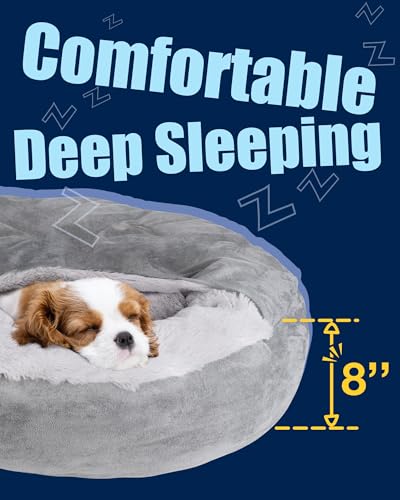 Pet Soft Small Dog & Cat Bed - Round Calming Cuddler with Cover & Cave - Washable for Small, Medium Dogs & Cats (Grey, 27") - color: Grey, size: Medium (27"x27"x8")