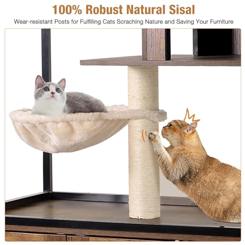 Cat Litter Box Furniture Enclosure 4 Levels Cat Tree Hidden Cabinet with Storage and Scratch,4 Tiers