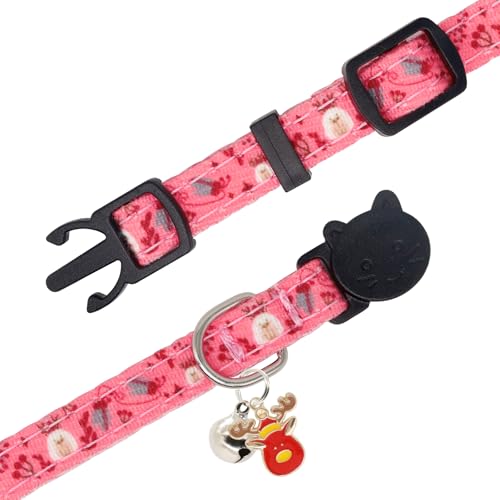 Christmas Cat Collar, Cotton 2 Pack Cat Collar with Bells, Breakaway Collars for Girl Boy Kittens, Reindeer - color: Reindeer