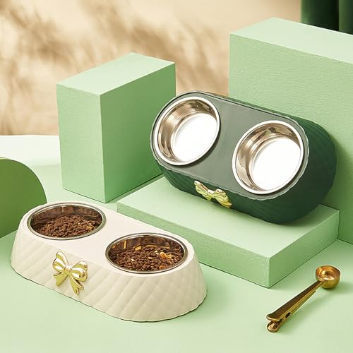 Functional Double Dog Cats Bowls, Removable Dog Bowl Set, Cute Stainless Steel Bowl with Non-Spill Plastic Mat for Rabbit Puppy Cats Small Medium Dogs Water ＆ Food (Coffee) - color: Coffee